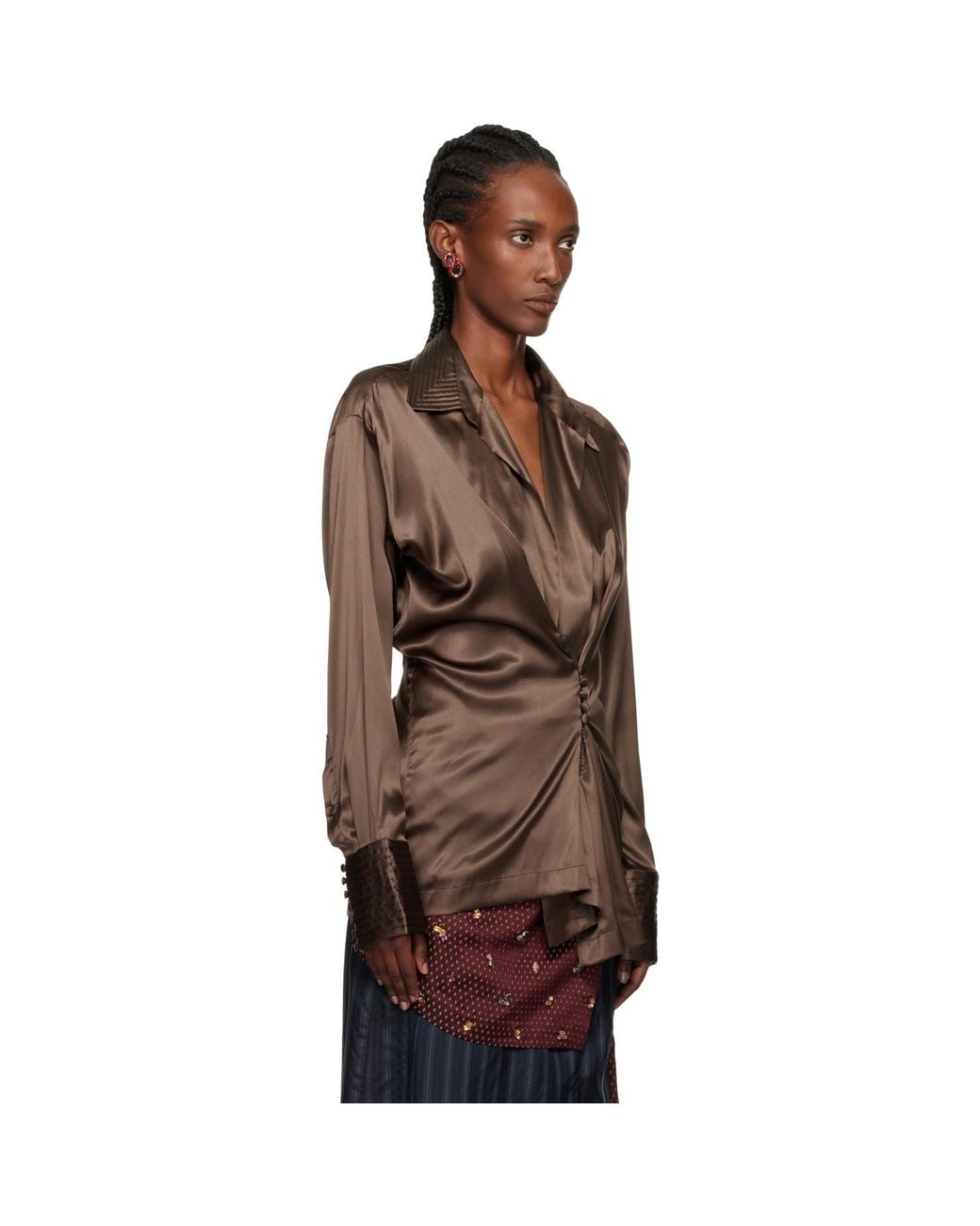 Dries Van Noten Brown Draped Shirt