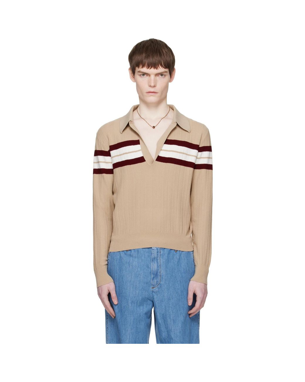 Dries Van Noten Blue Block Stripe Polo for men