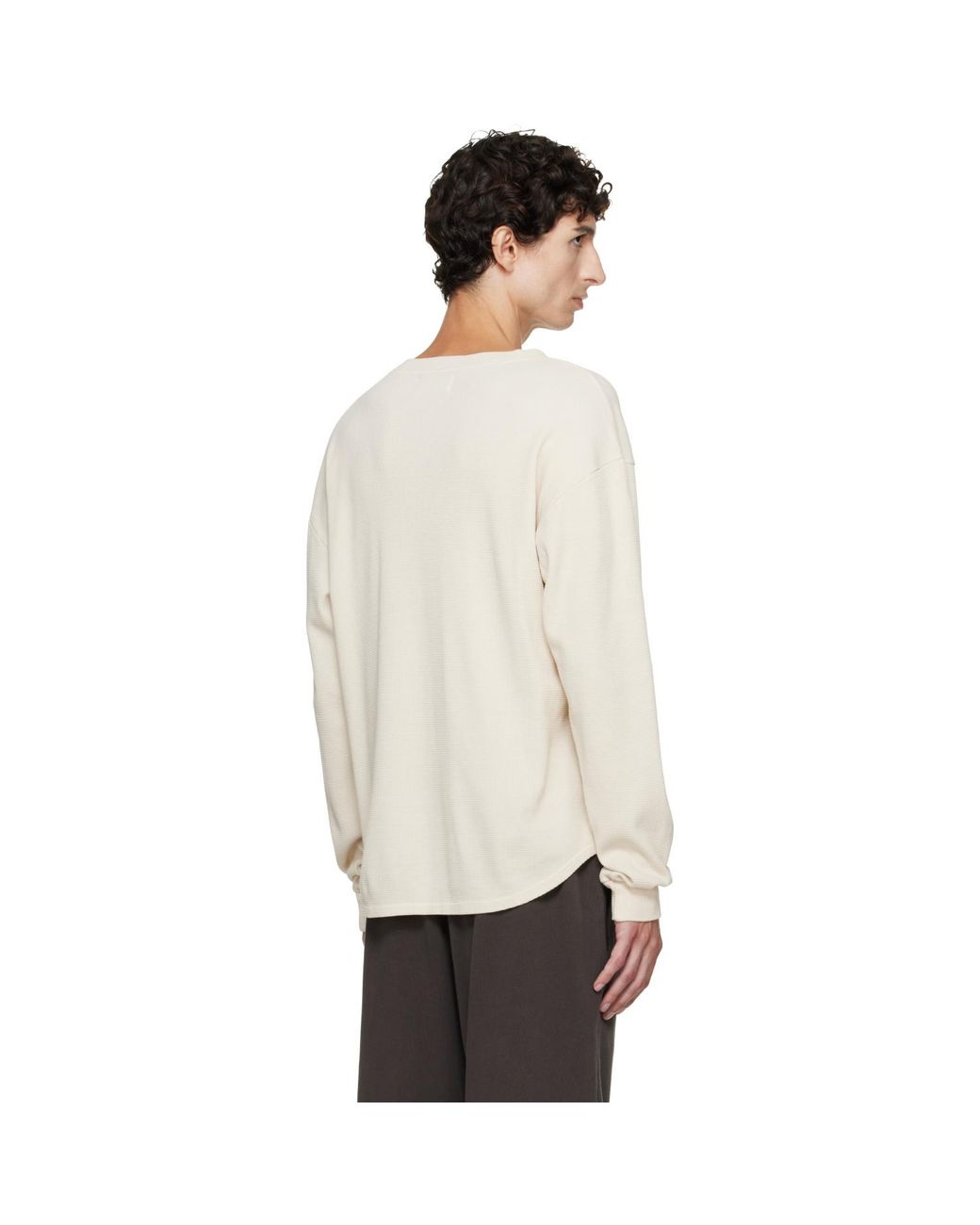 Les Tien White Off- Thermal Baseball Hem Henley for men