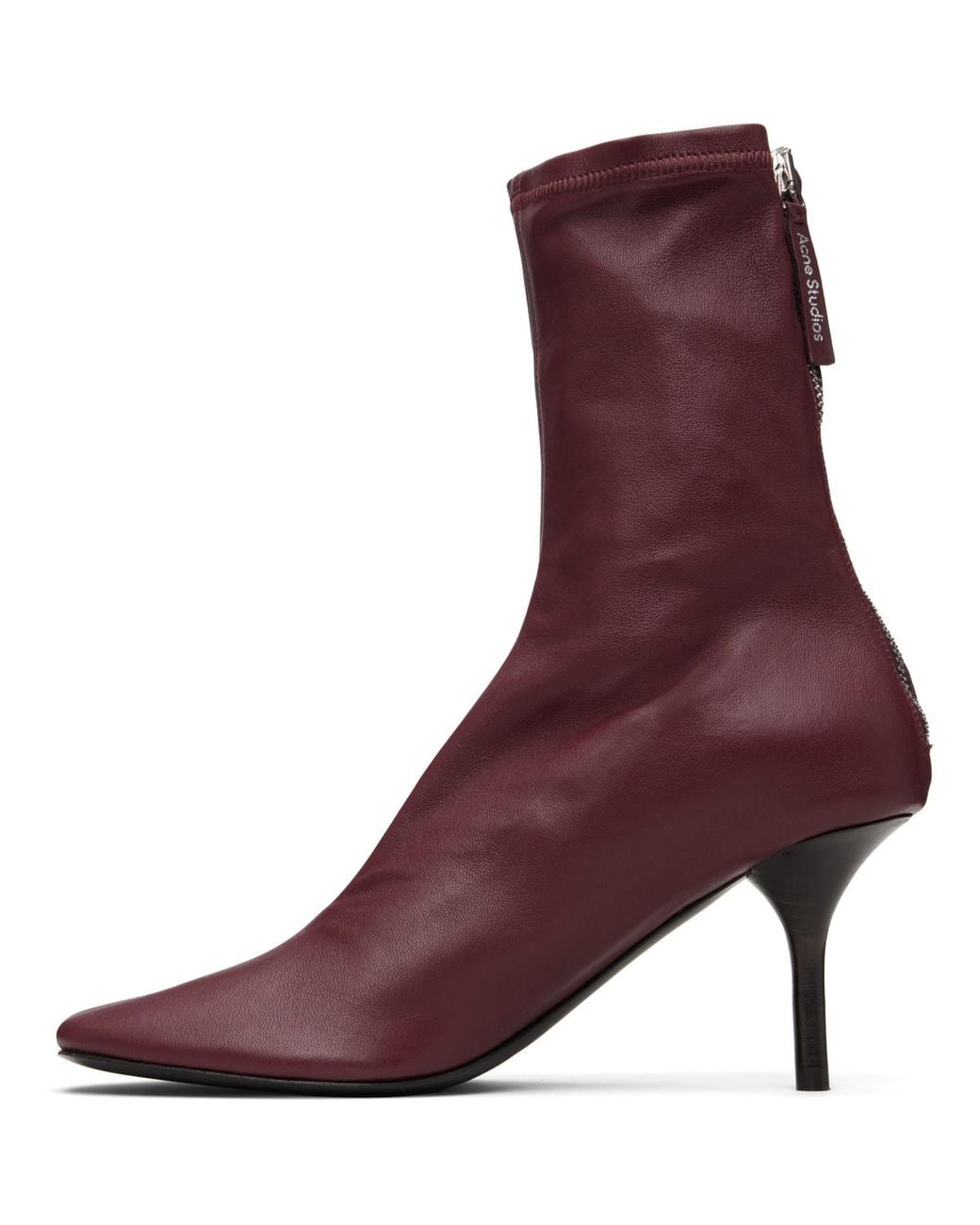 Acne Purple Burgundy Leather Ankle Boots