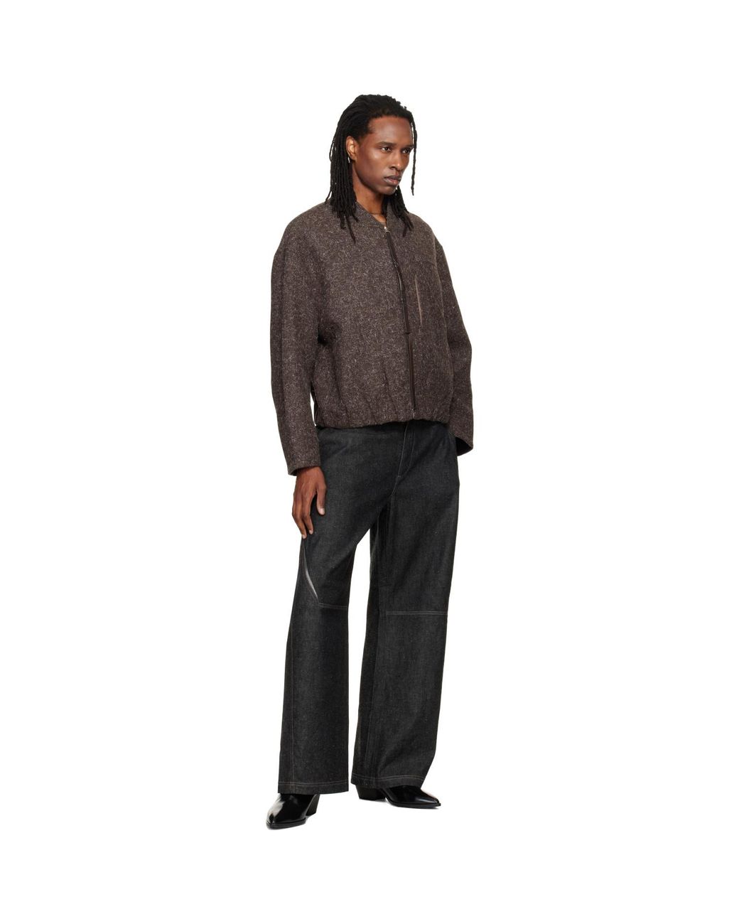 NULLUS Brown Wool Strapped Zipper Blouson Jacket for men