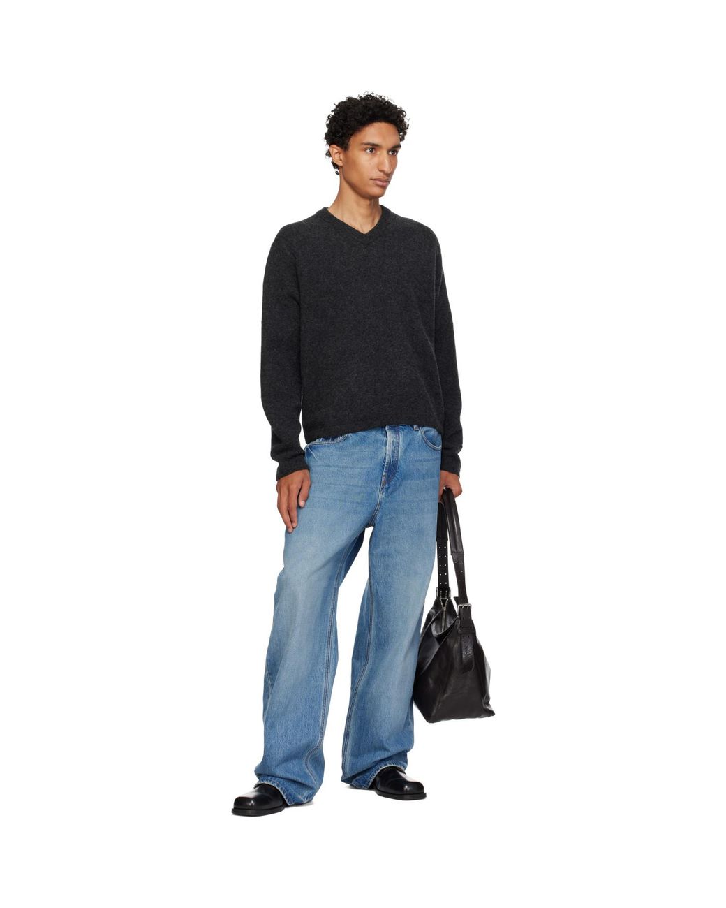Lady White Co. Black Wool V-Neck Sweater for men