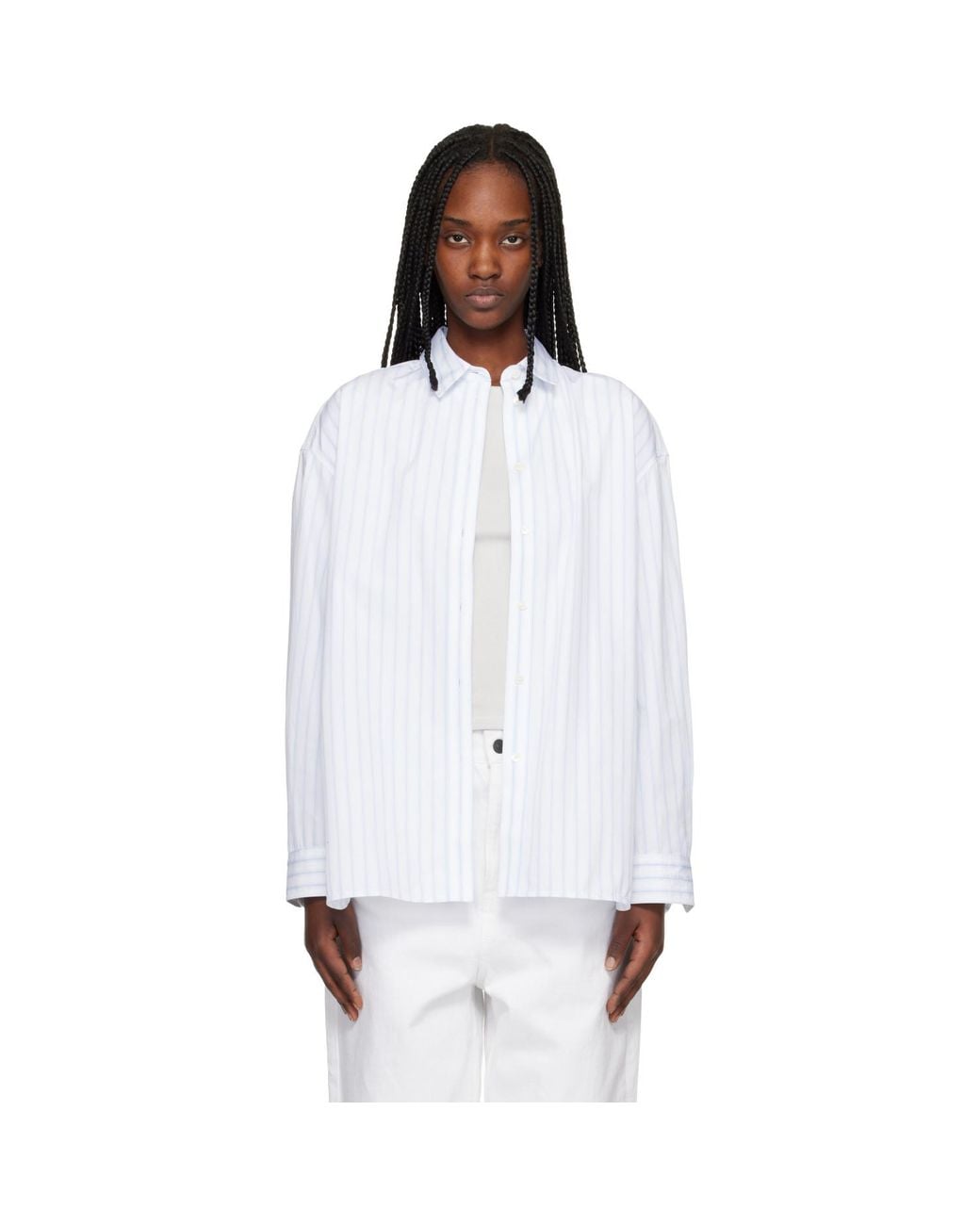 Maison Kitsuné White Striped Boyfriend Shirt