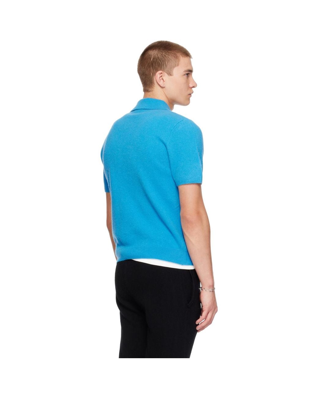 Entire studios Blue Short Sleeve Cashmere Knit Polo for men
