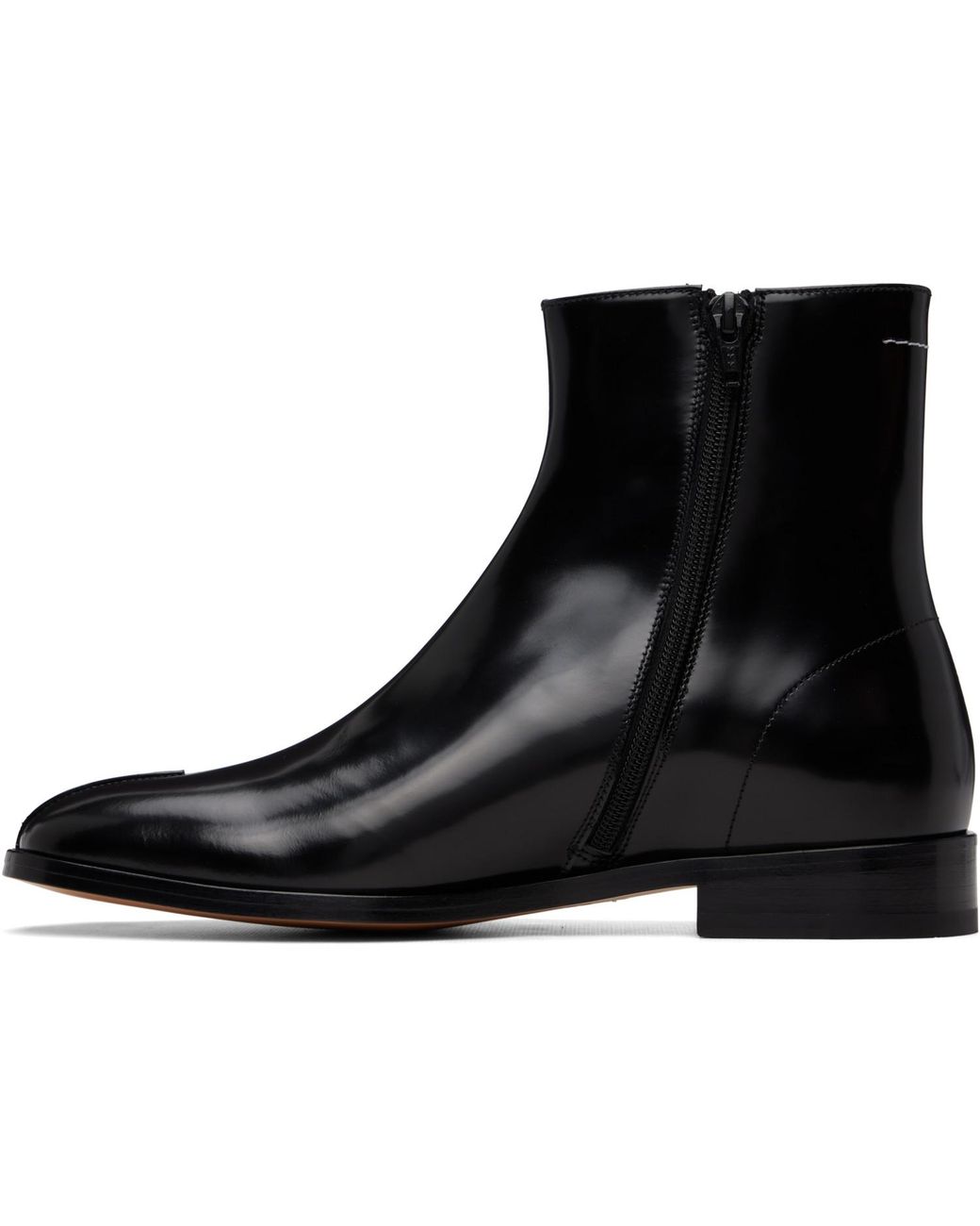 MM6 by Maison Margiela Black Polished Leather Ankle Boots for men