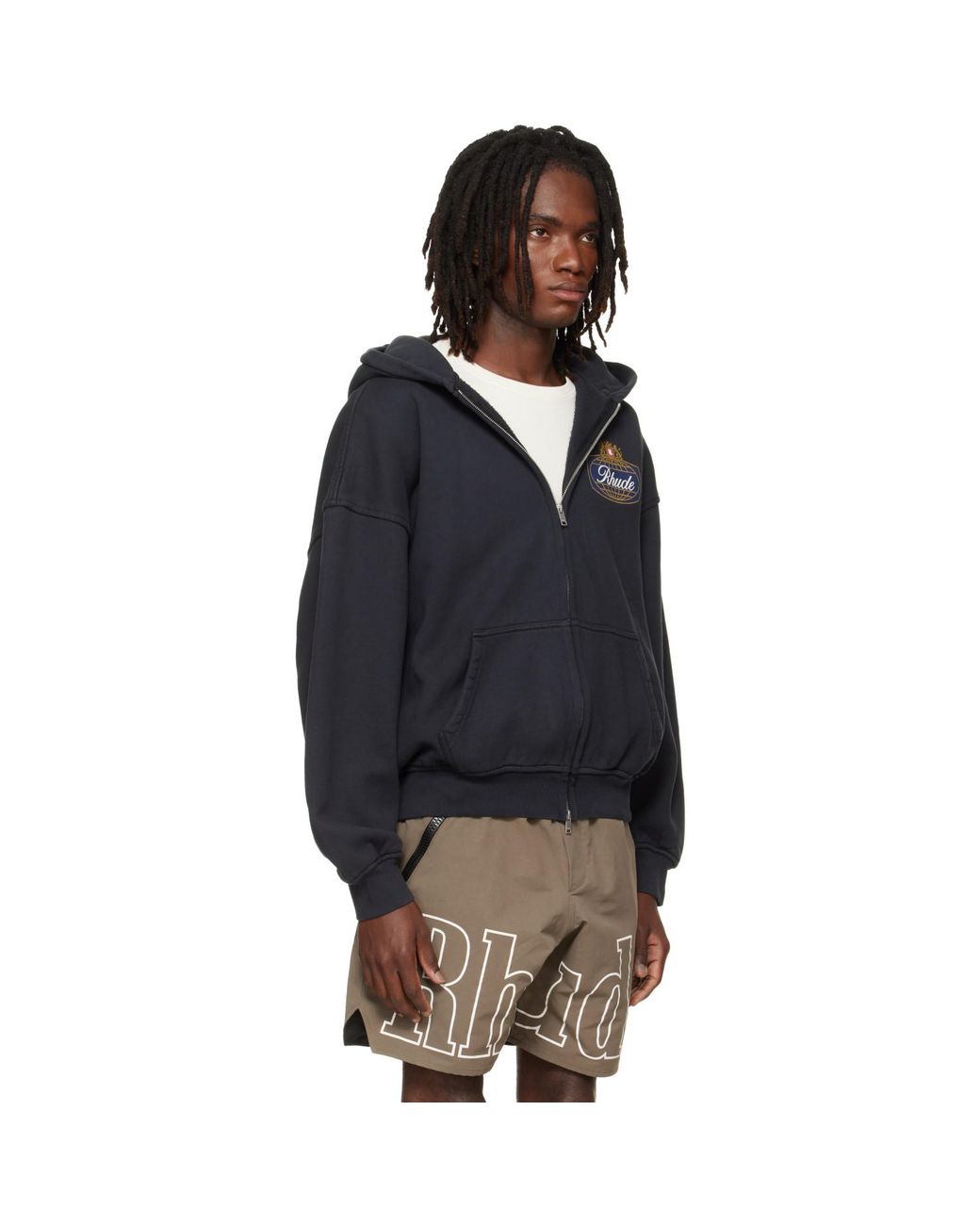 Rhude Blue Balck Safari Crest' Zip-Up Hoodie for men