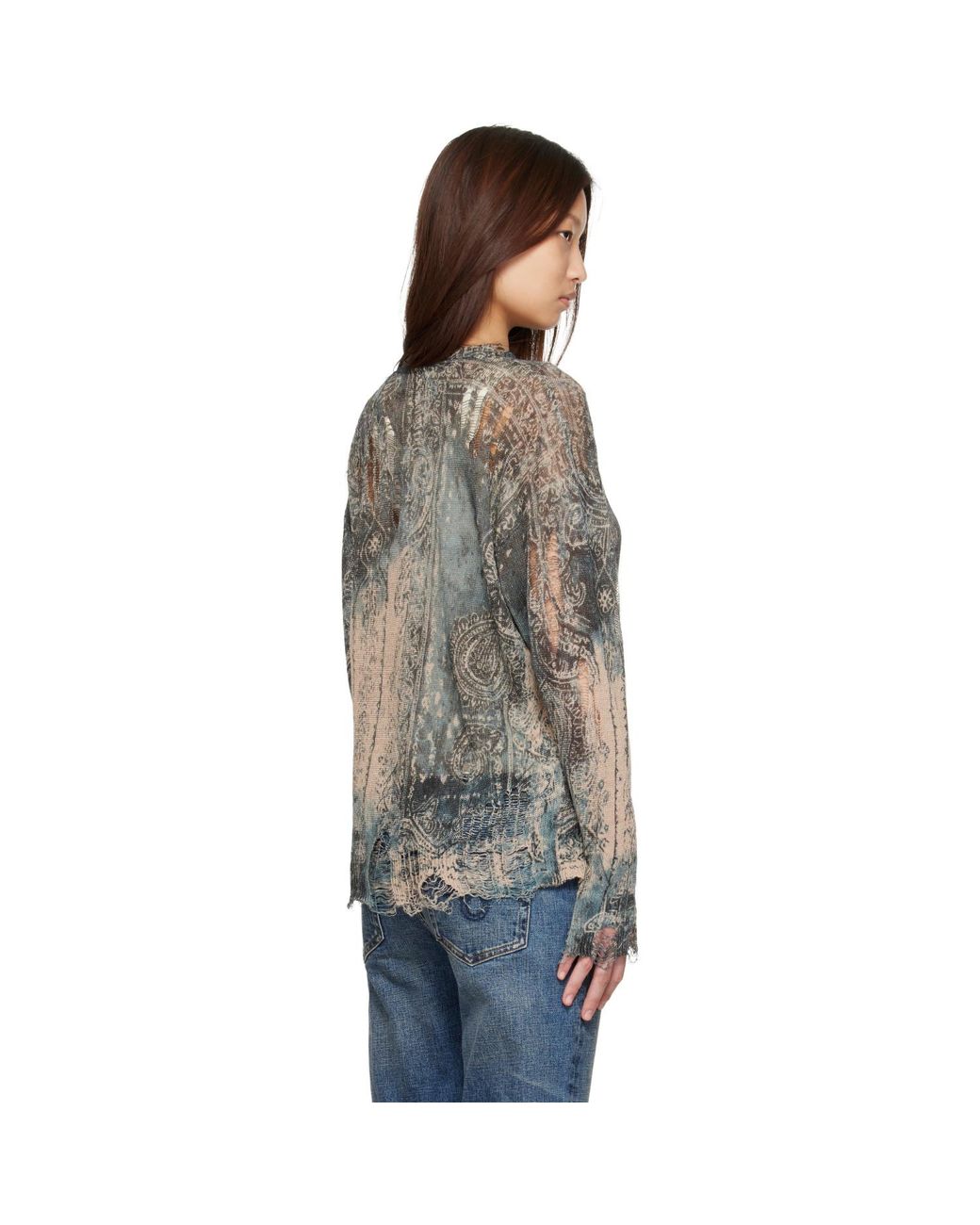 R13 Gray Printed Boyfriend Sweater