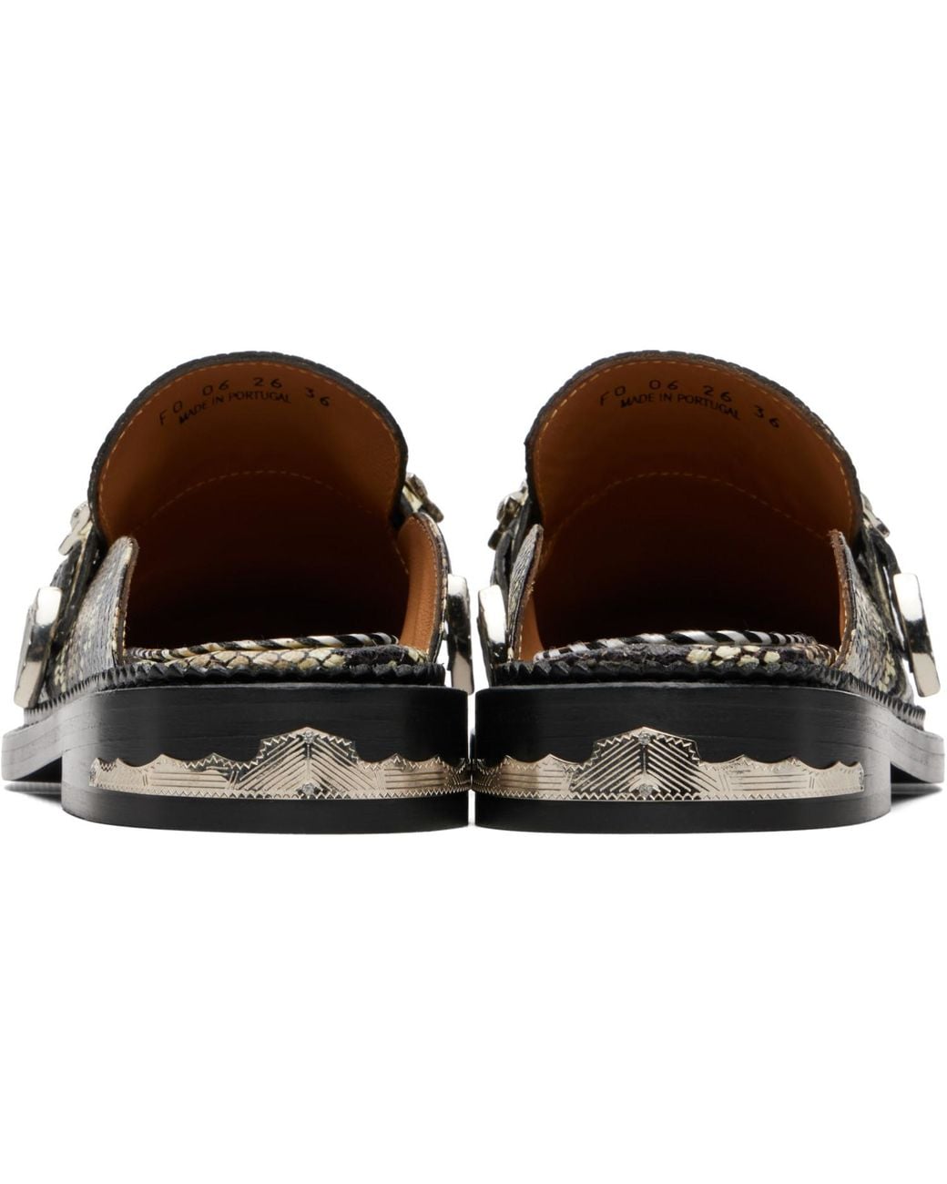 Toga Black Embossed Snake Slip-On Loafers