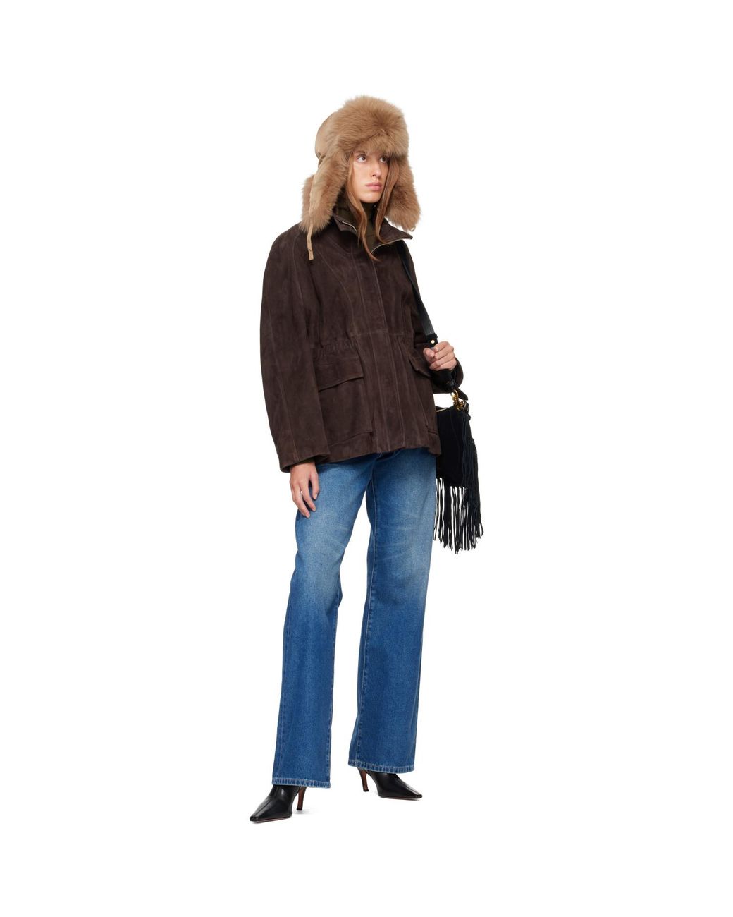 Nour Hammour Brown Quai Funnel Leather Jacket