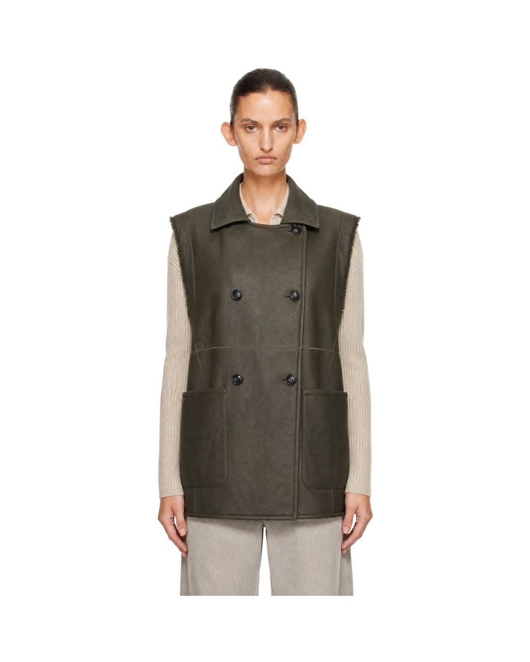 Max Mara Green Khaki Brianza Shearling Vest