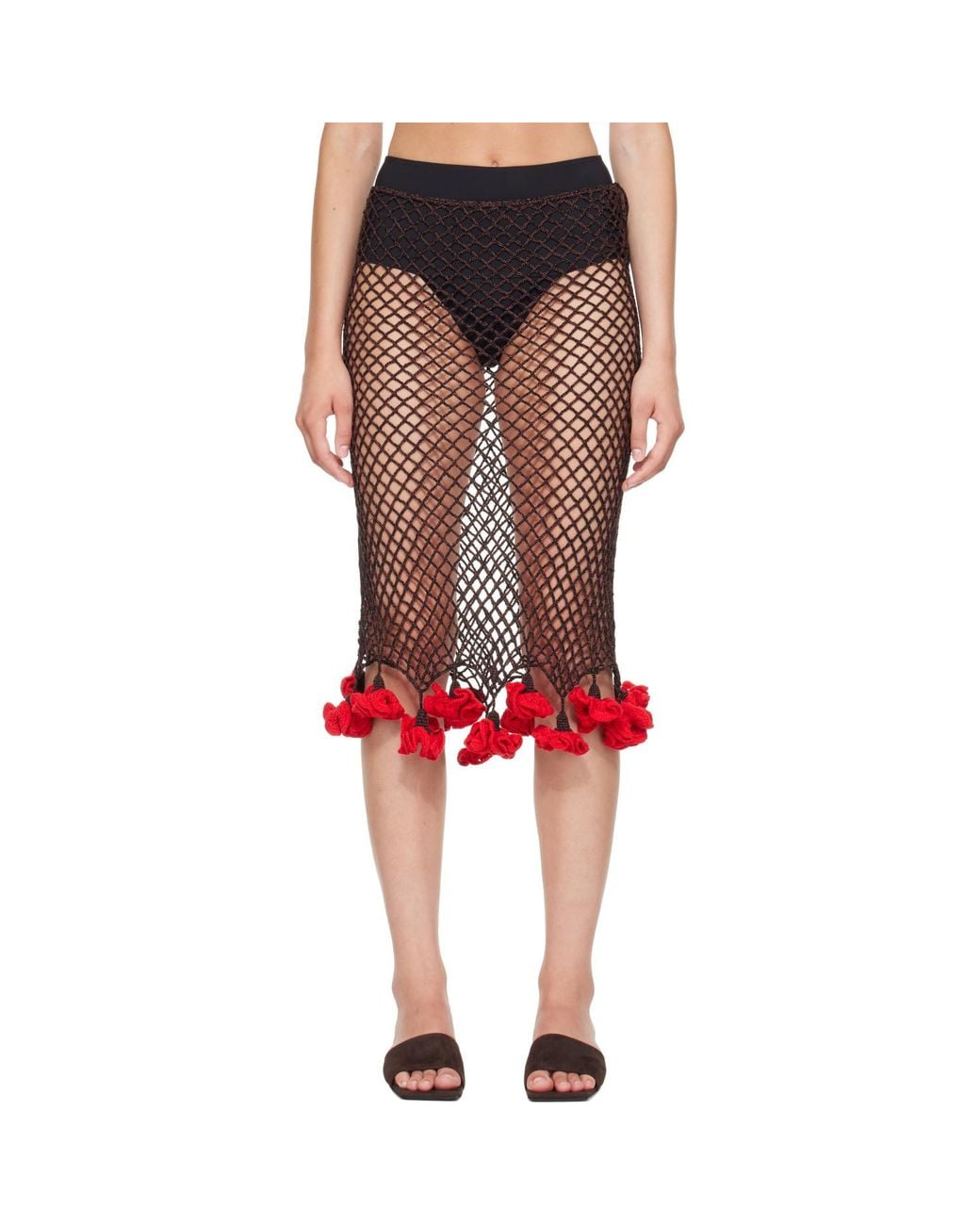 Alaïa Red Floral Crochet Midi Skirt