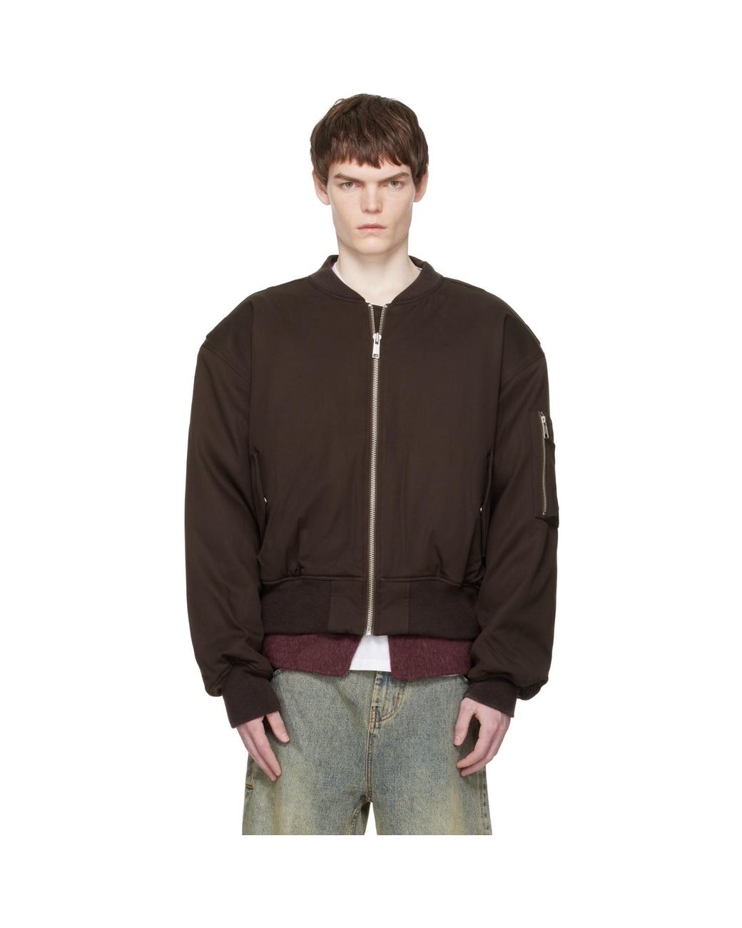 Entire studios Black Cropped Broad Bomber Jacket for men
