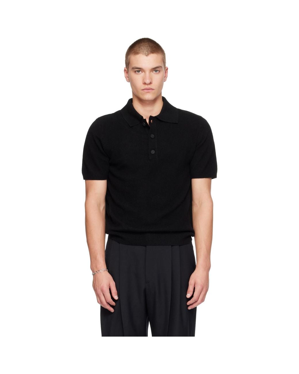 Entire studios Black Short Sleeve Cashmere Knit Polo for men