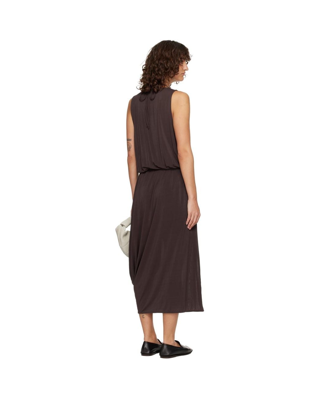 Lemaire Black Double Layer Drape Midi Dress