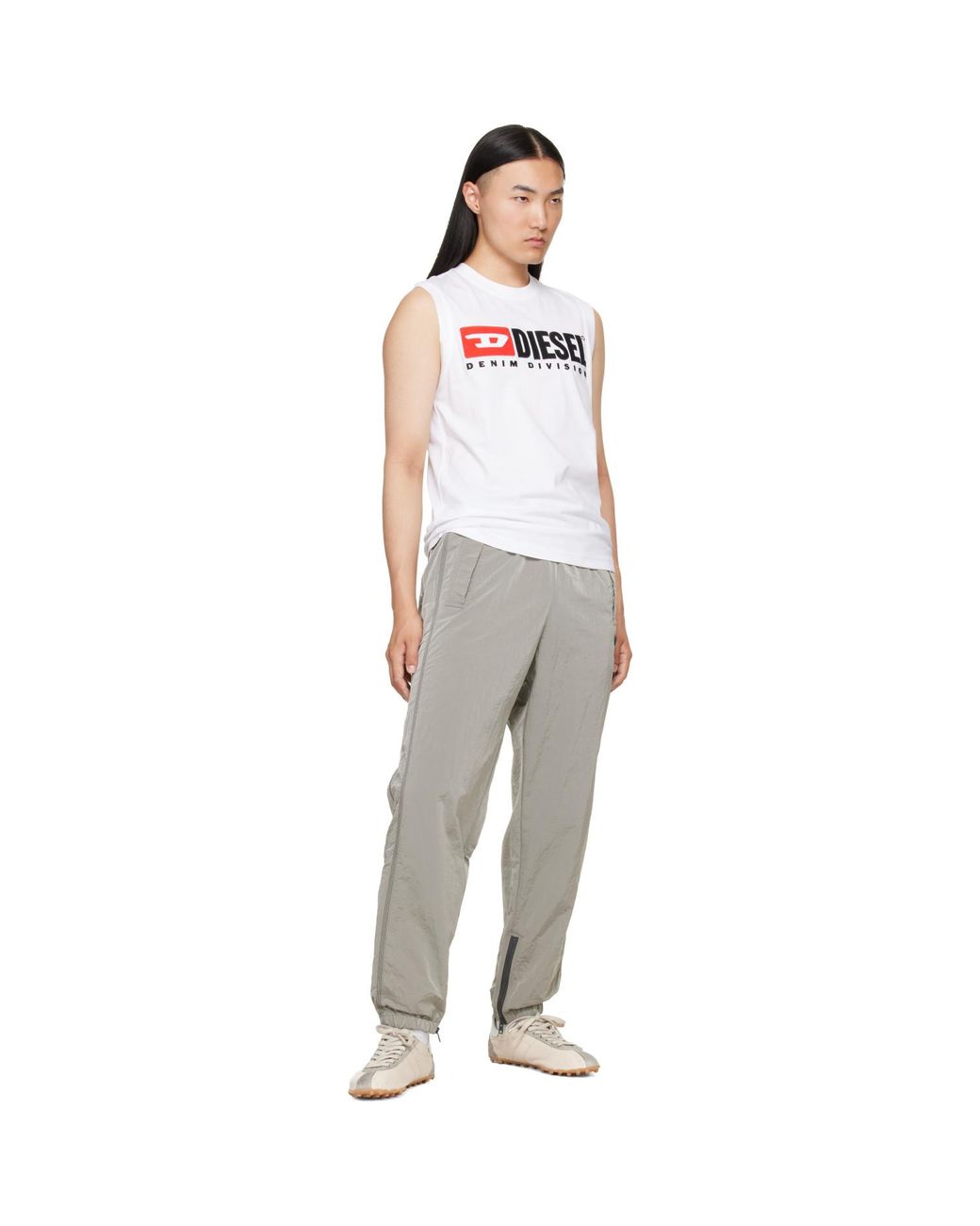 DIESEL White Chest Logo Print Tank Top for men