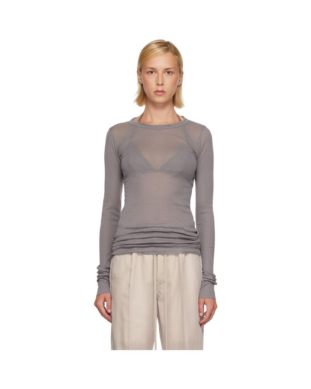 Rick Owens Gray Tower Rib Ls T-Shirt