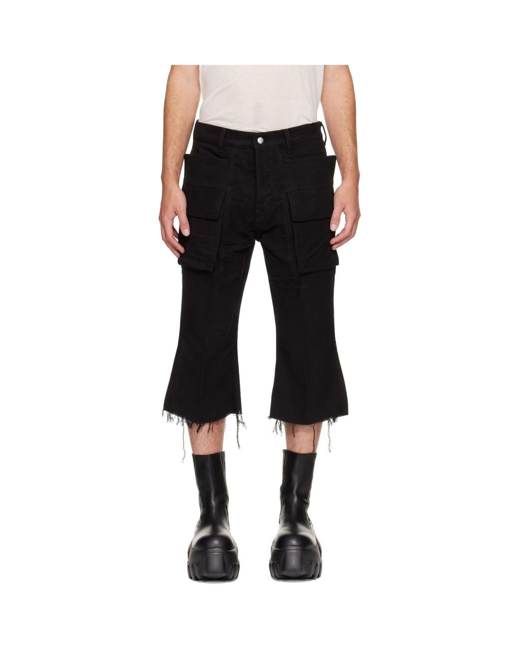 Rick Owens Black Tower Bolan Cutoff Cargo Pants for men