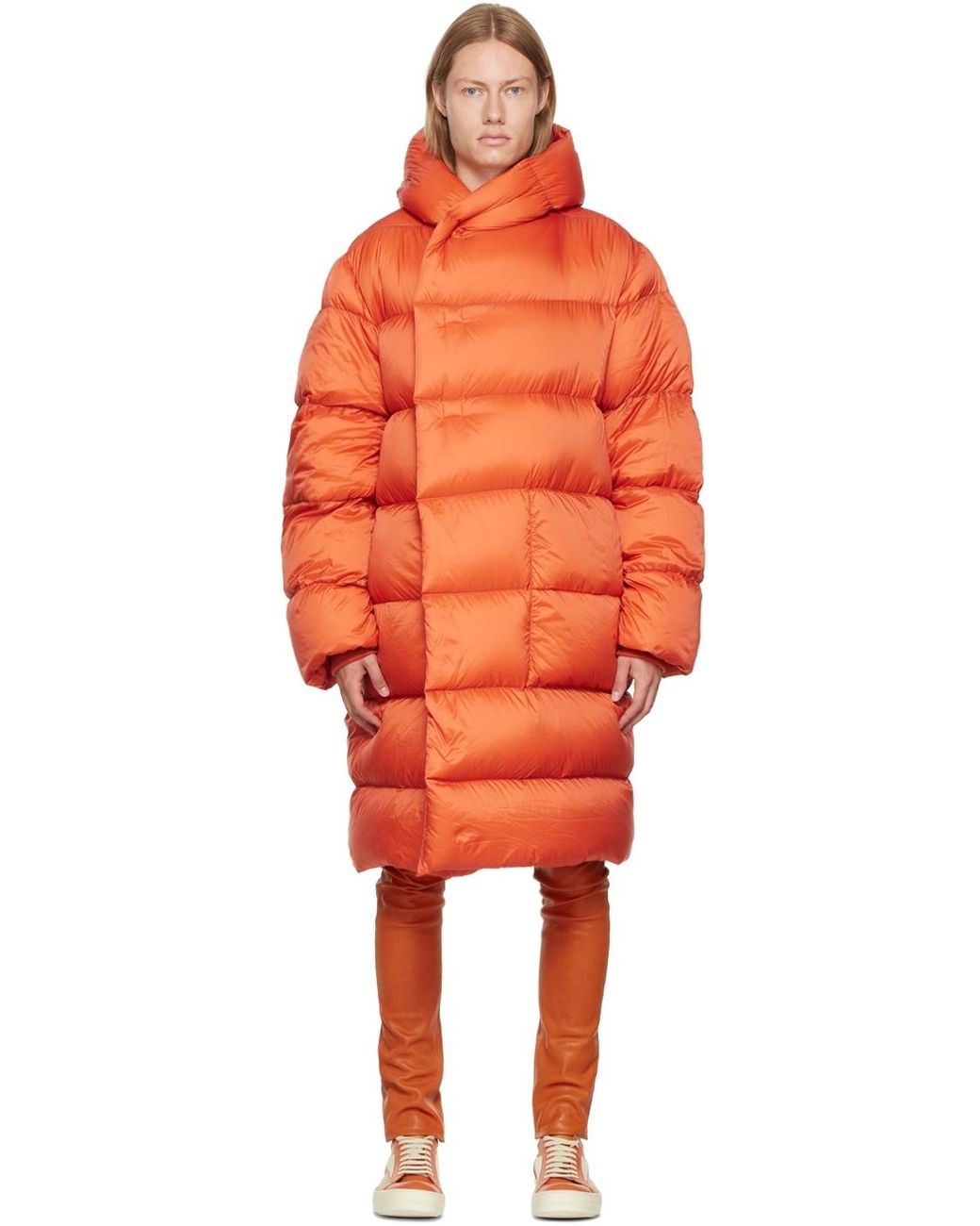 Rick Owens Synthetic Hooded Liner Down Coat in Orange for Men Lyst