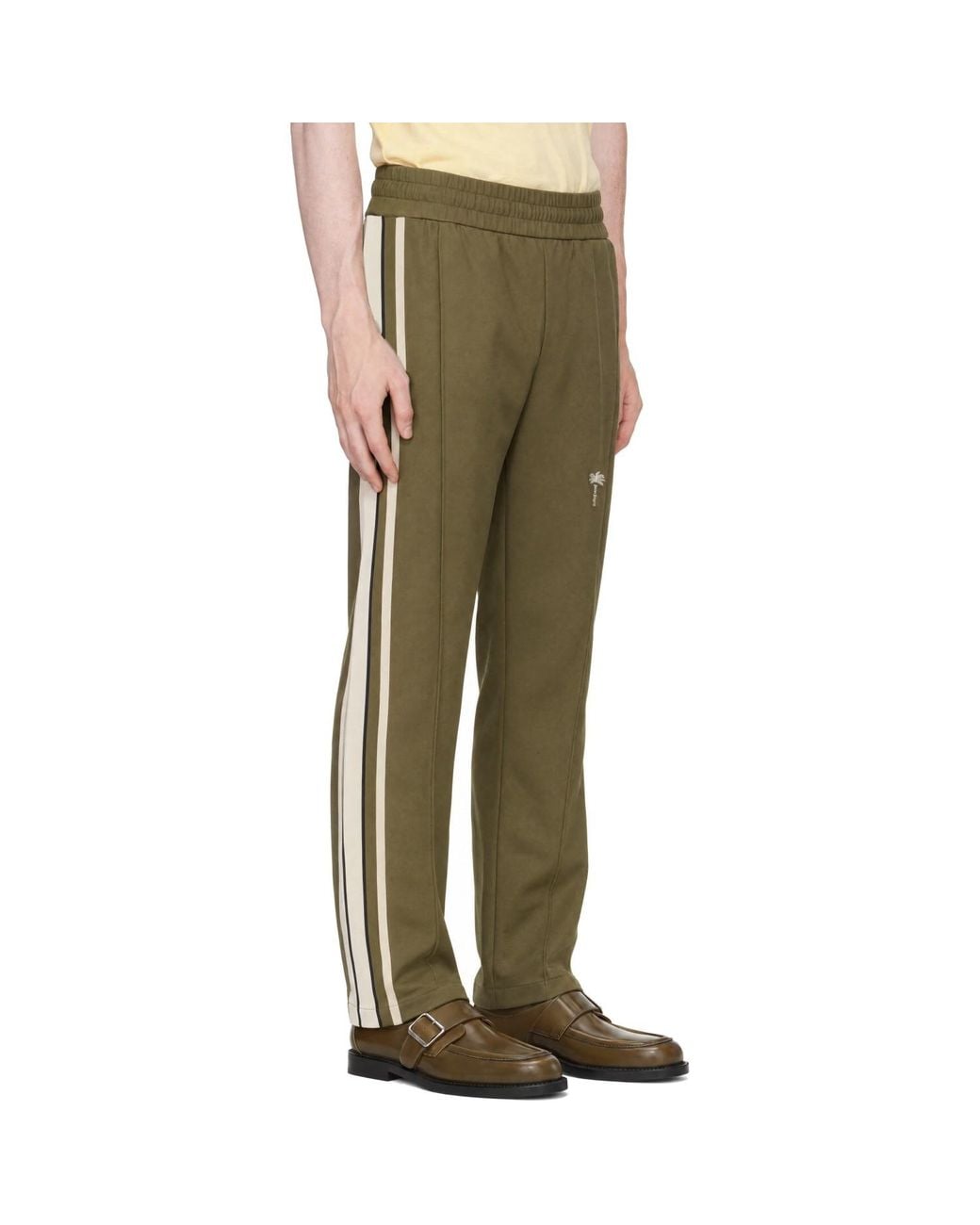 Palm Angels Green Khaki Palm Tree Striped Track Pants for men