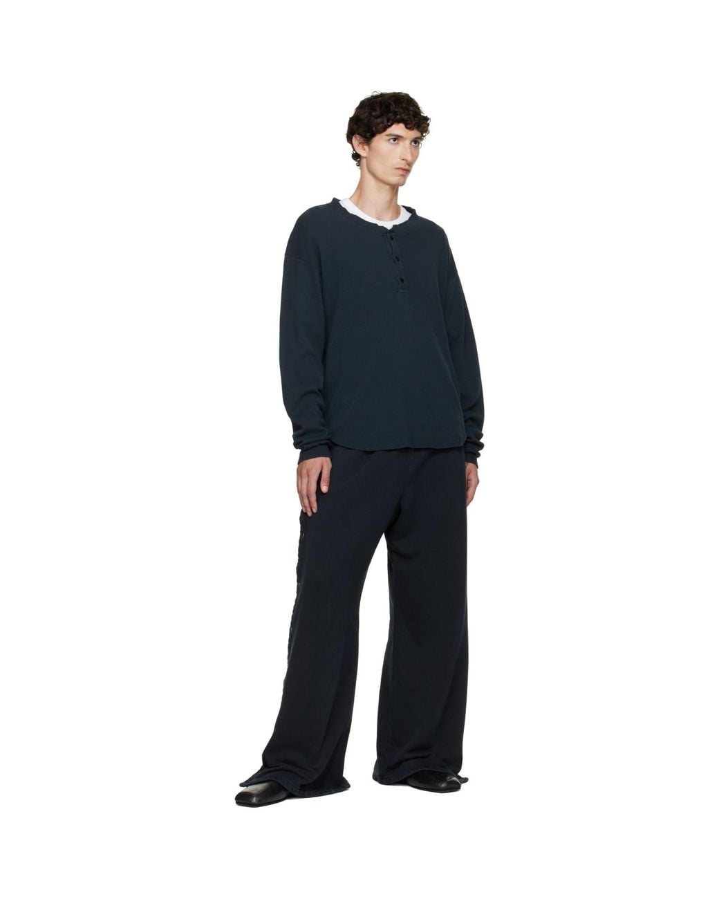 Les Tien Blue Thermal Baseball Hem Henley for men