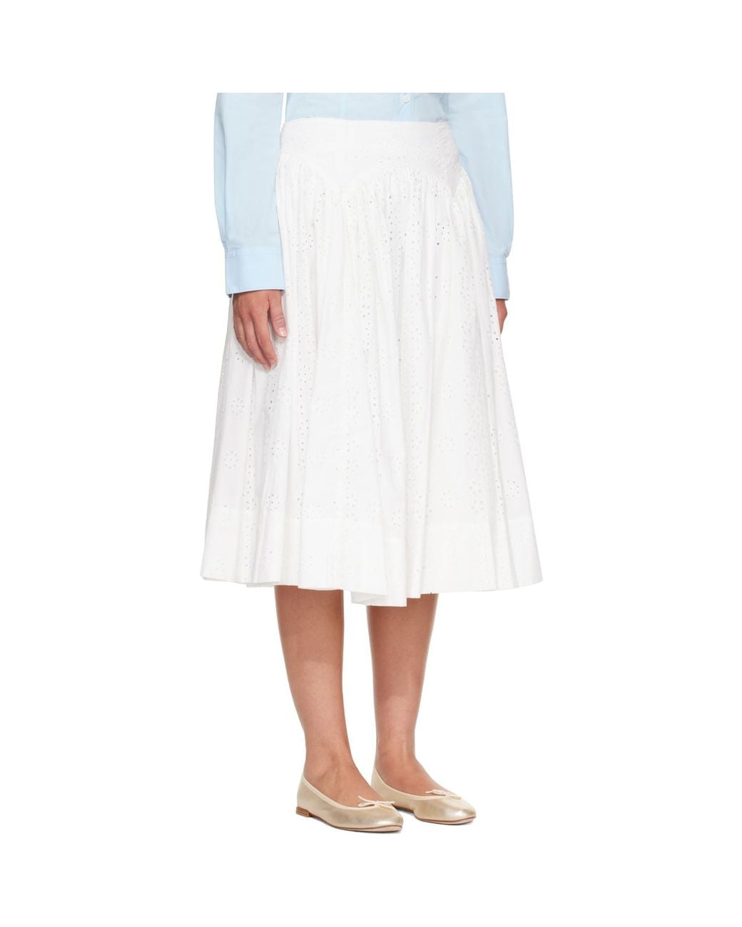 Sandy Liang White Murano Midi Skirt