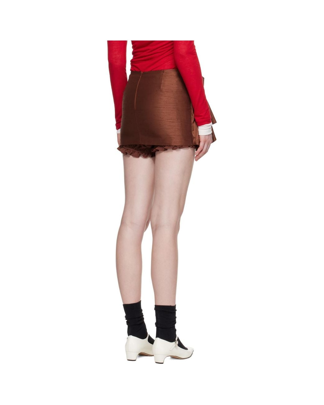 ShuShu/Tong Red Asymmetrical Bow & Ruffle Miniskirt