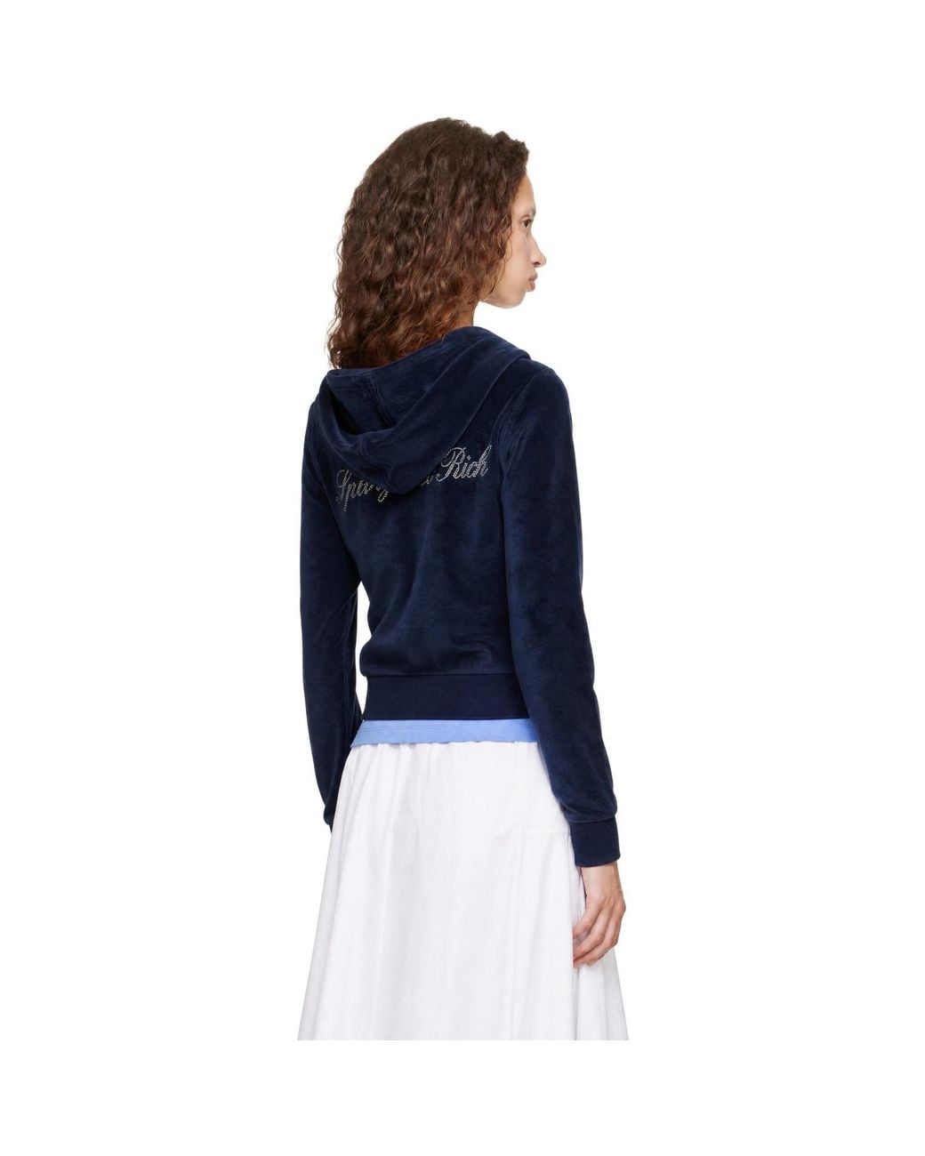 Sporty & Rich Blue Signature Logo Krystal Zip Hoodie