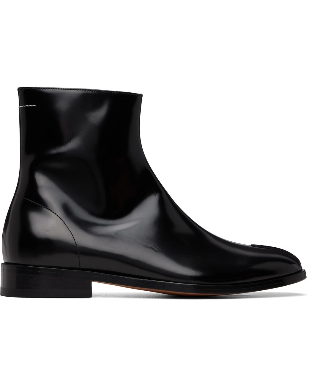MM6 by Maison Margiela Black Polished Leather Ankle Boots for men