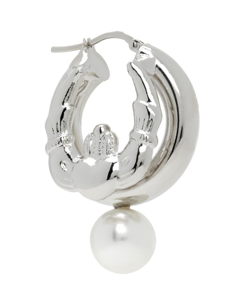 Simone Rocha Metallic Stacked Claddagh & Faux-Pearl Hoop Earring for men