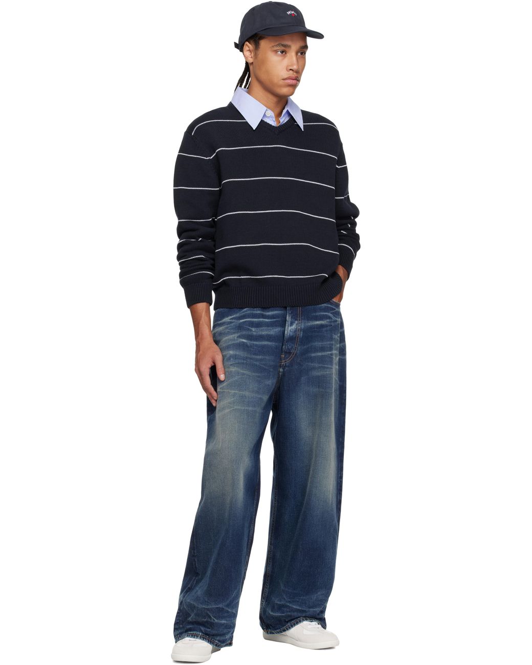 Noah Striped V-Neck Sweater in Blue for Men | Lyst UK
