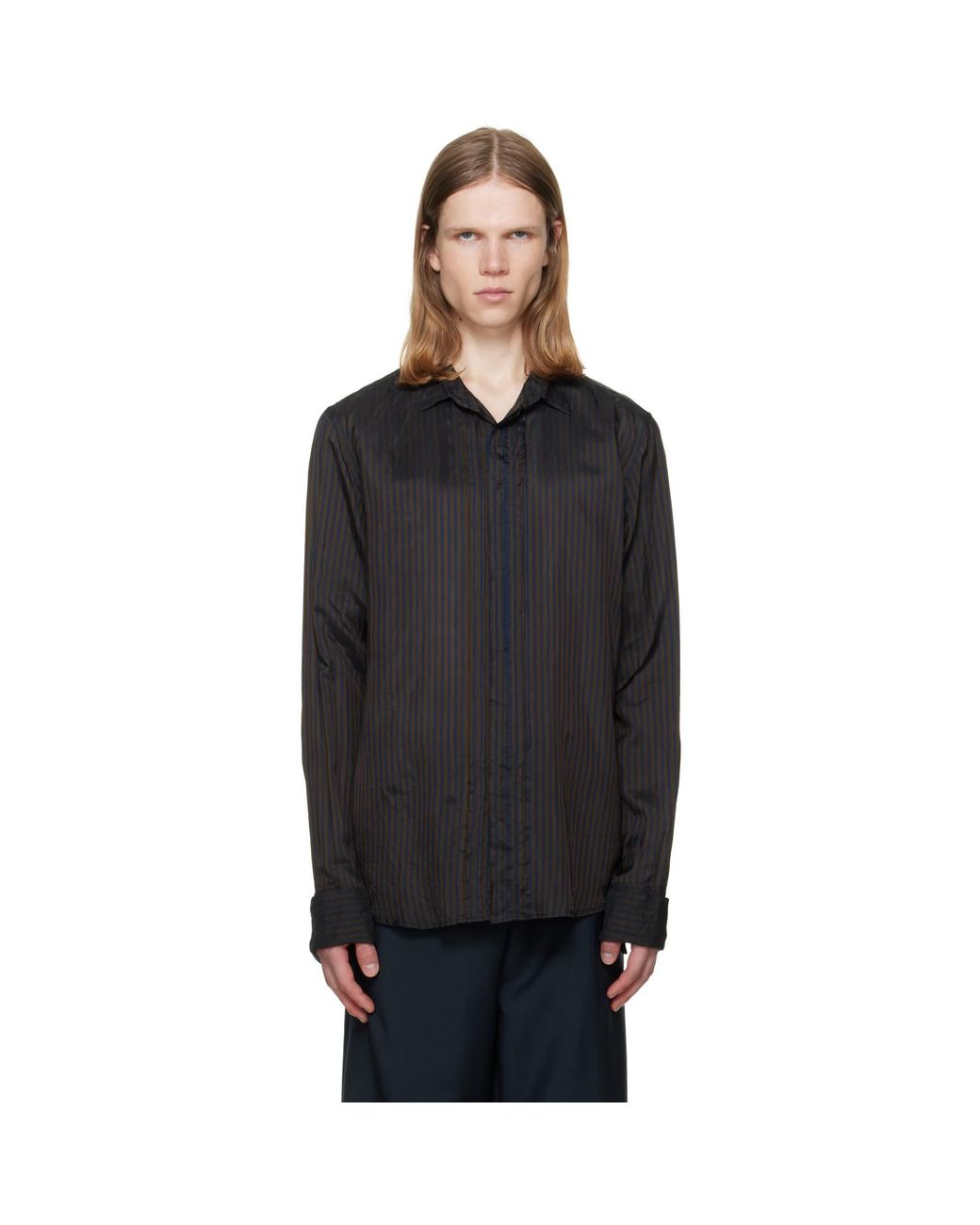 Dries Van Noten Black Striped Pintuck Shirt for men