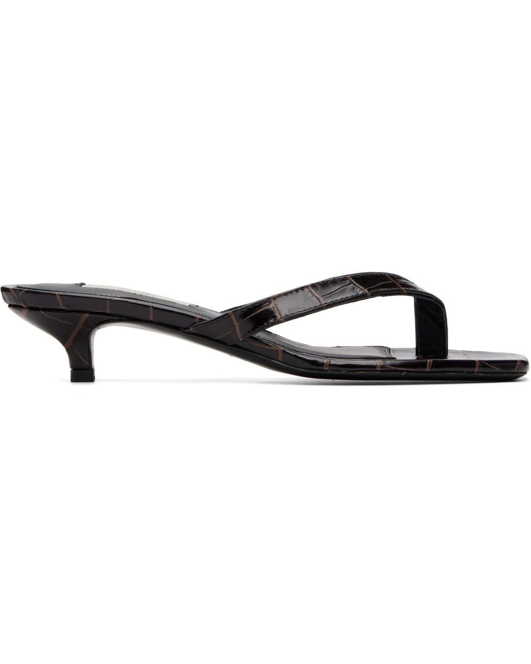 Totême Black Croco-Embossed Heeled Flip-Flops