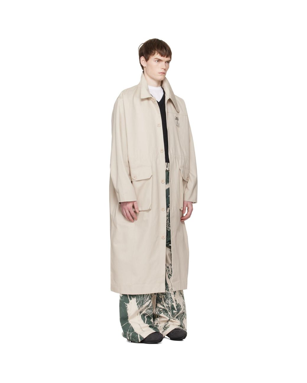 Reese Cooper Natural Cotton Herringbone Overcoat for men