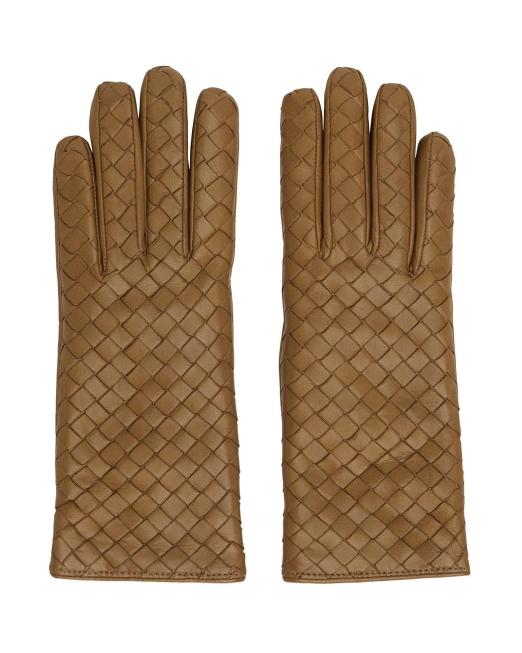 Bottega Veneta Natural Tan Intrecciato Leather Gloves