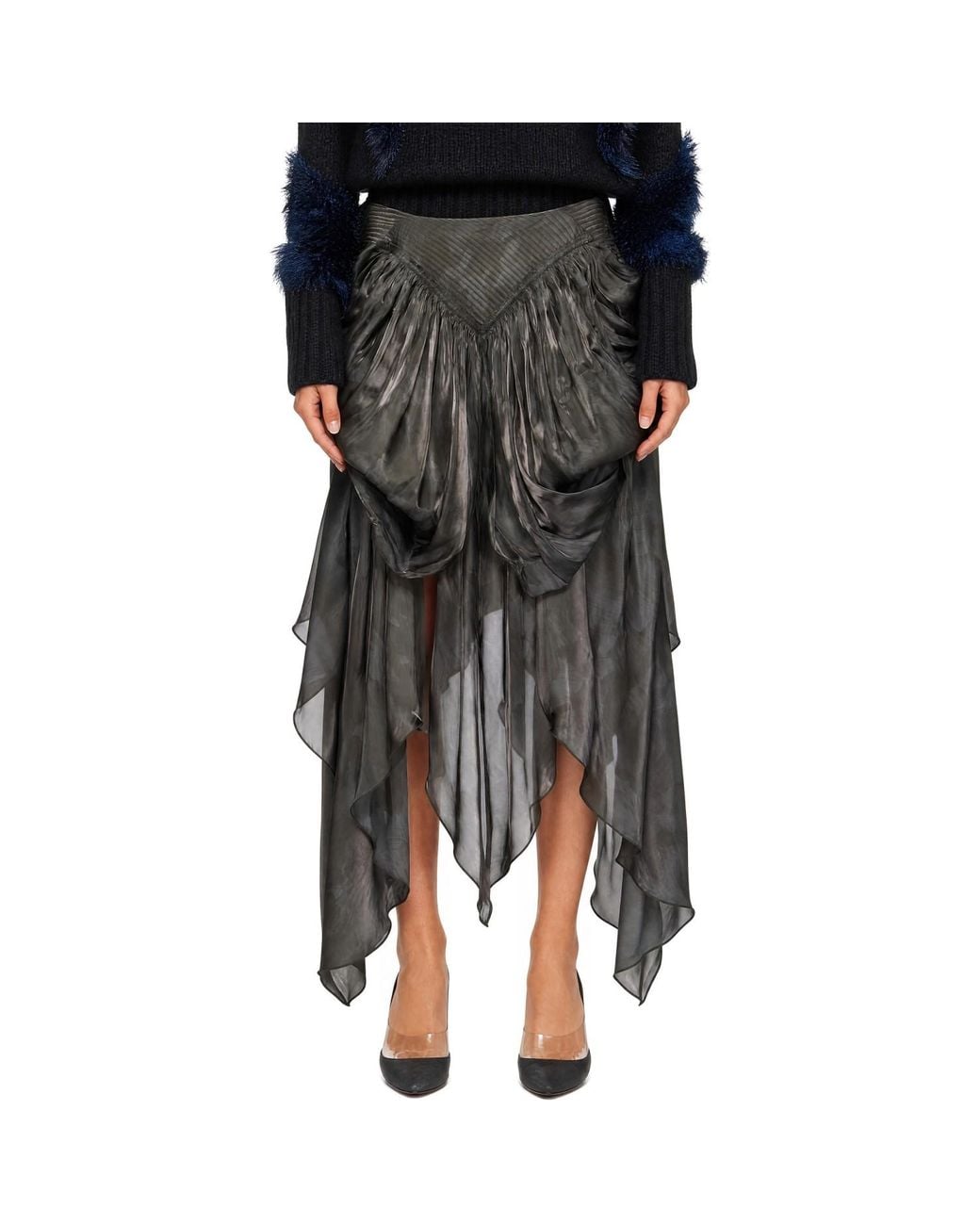 Kiko Kostadinov Black Khaki Oriole Drape Midi Skirt