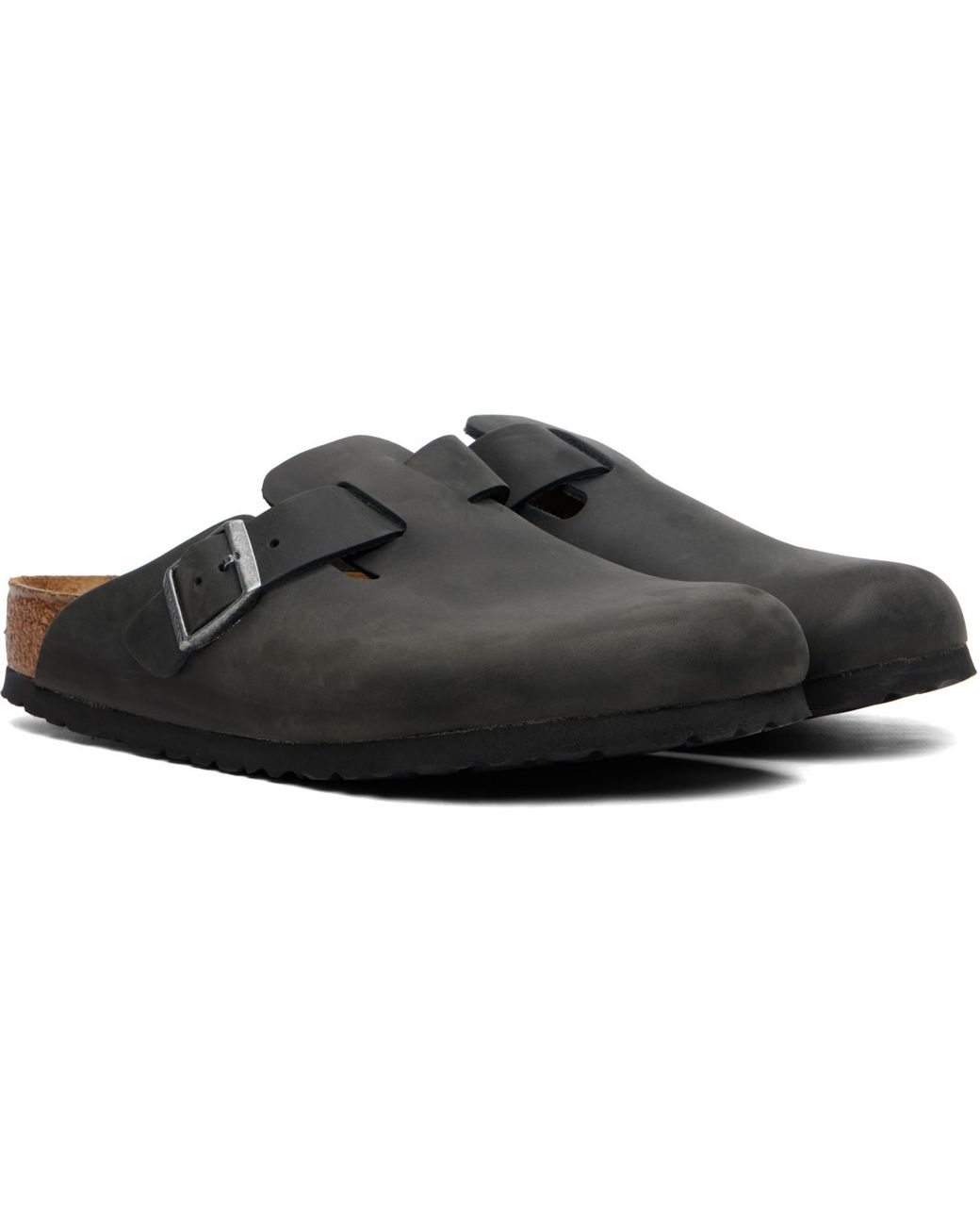 Birkenstock Black Regular Boston Oiled Leather Slip-On Loafers for men