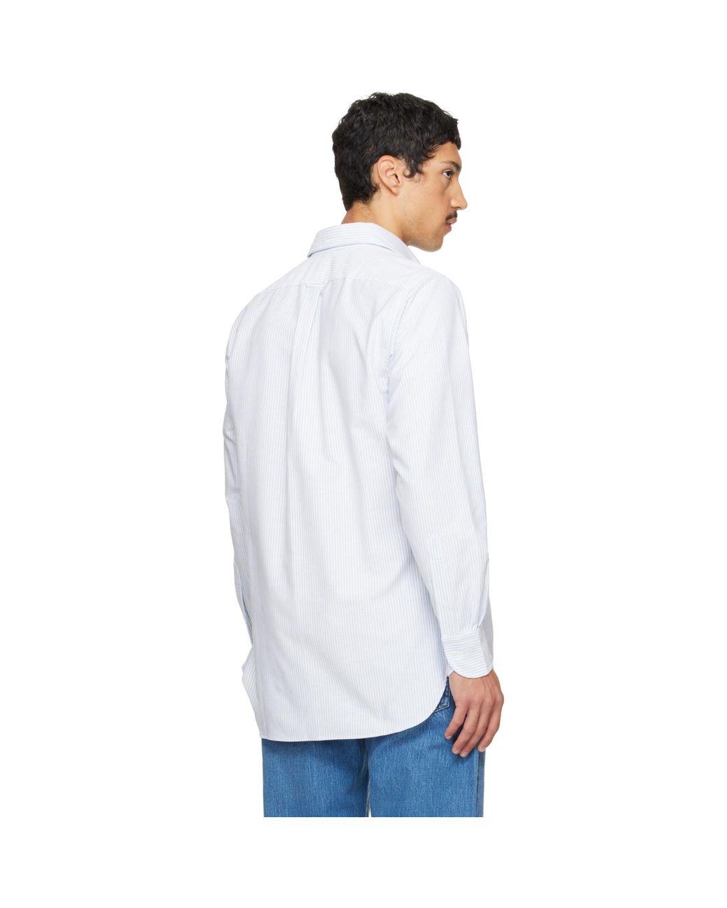 Drake's White Ticking Stripe Cotton Button-Down Shirt for men