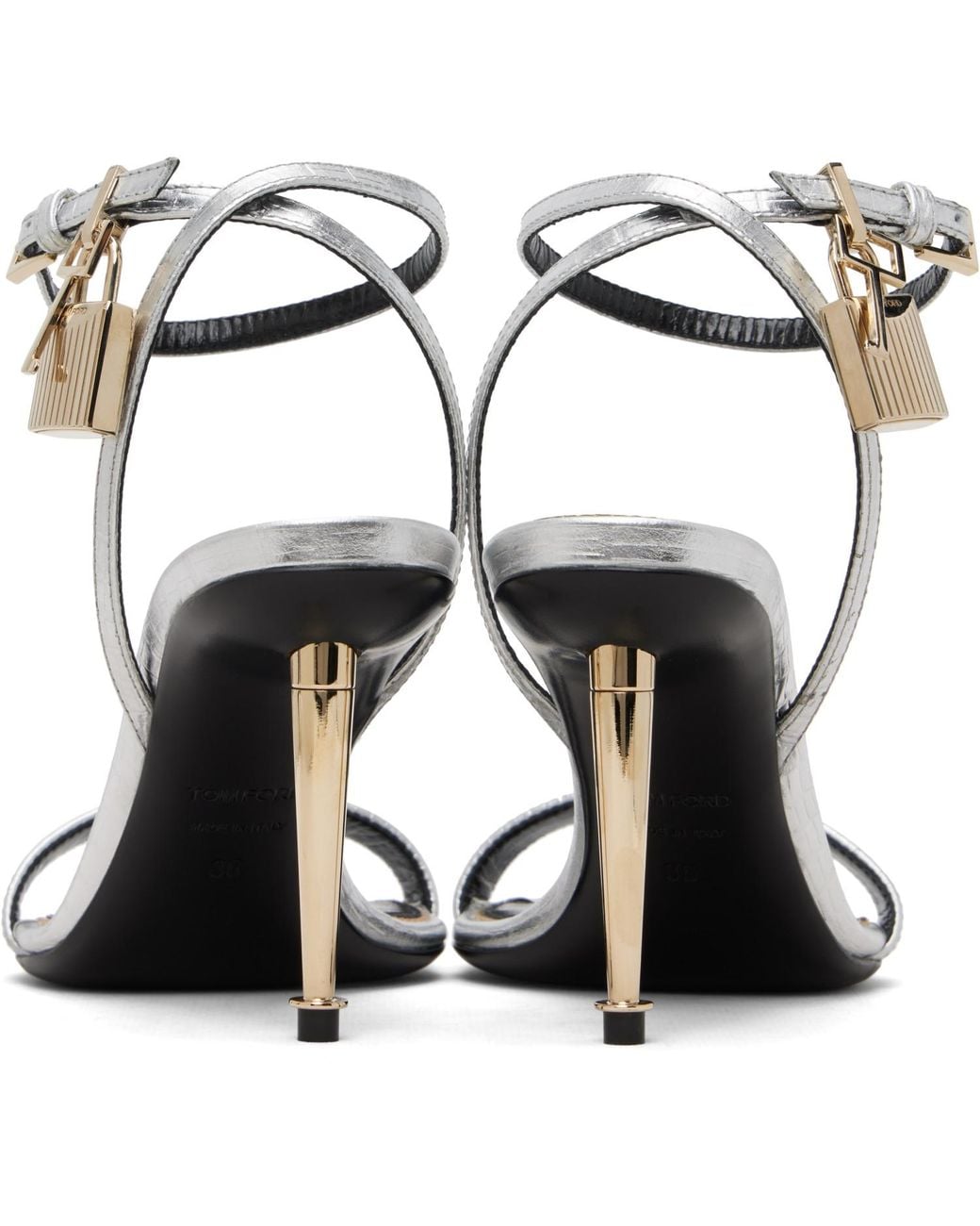 Tom Ford Black Nappa Padlock Pointy Naked Heeled Sandals