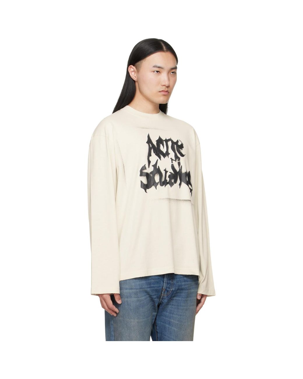 Acne Natural Off- Gothic Logo T-Shirt for men