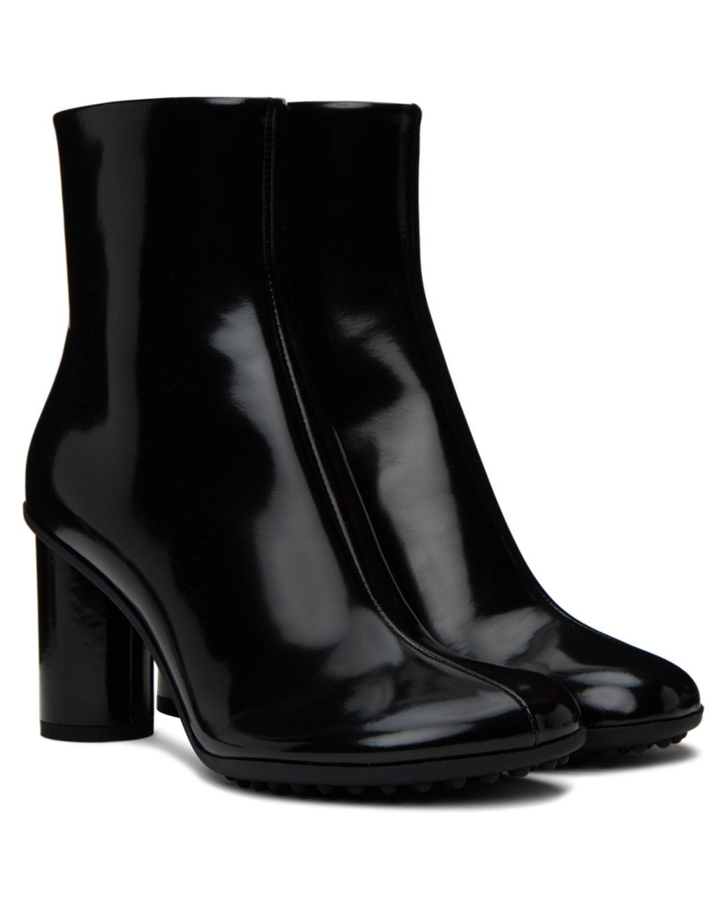 Bottega Veneta Black Atomic Almond-Toe Leather Heeled Ankle Boots