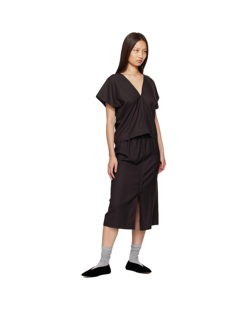 Baserange Black Dadar Midi Skirt