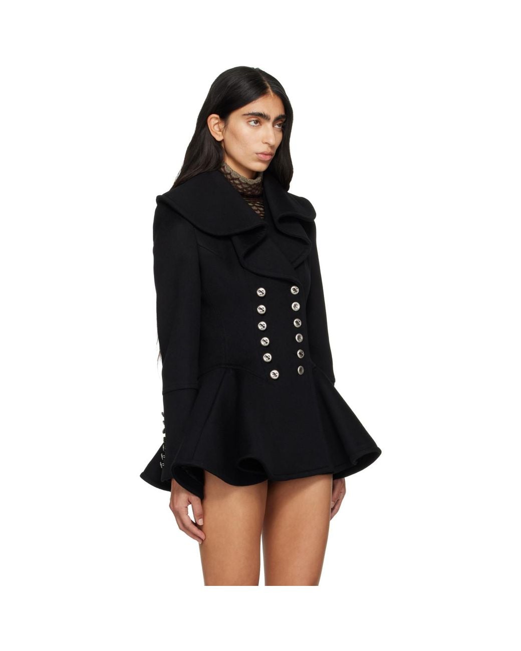 McQueen Black Waterfall Collar Coat