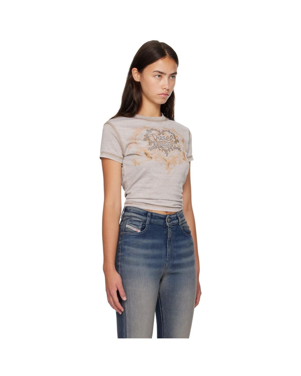 DIESEL Blue Rhinestones & Burnout Effect Jersey T-Shirt