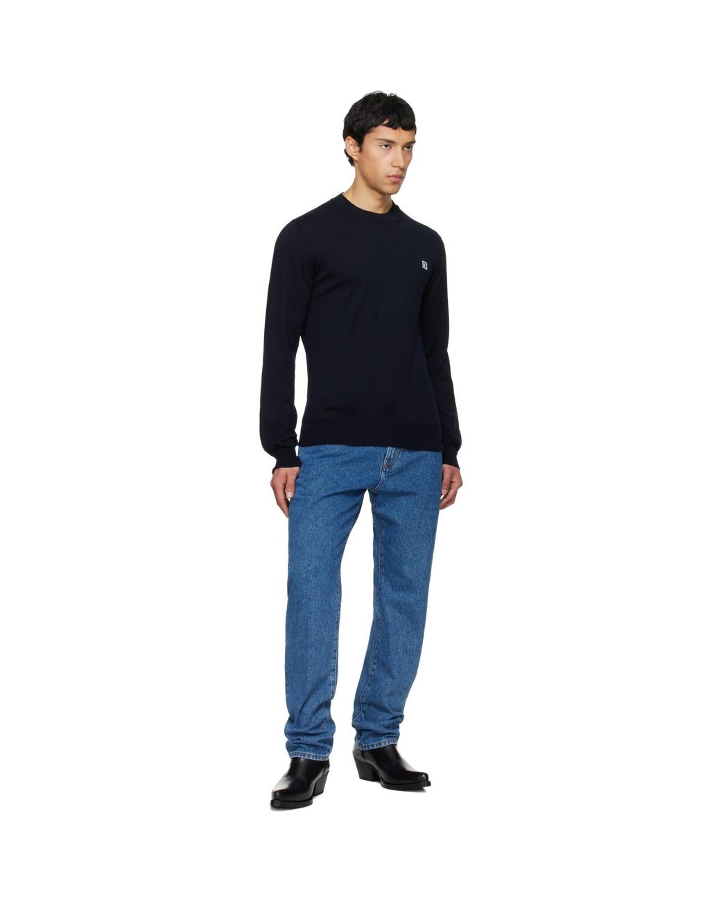 Balmain Blue Fine Silk & Cotton Sweater for men