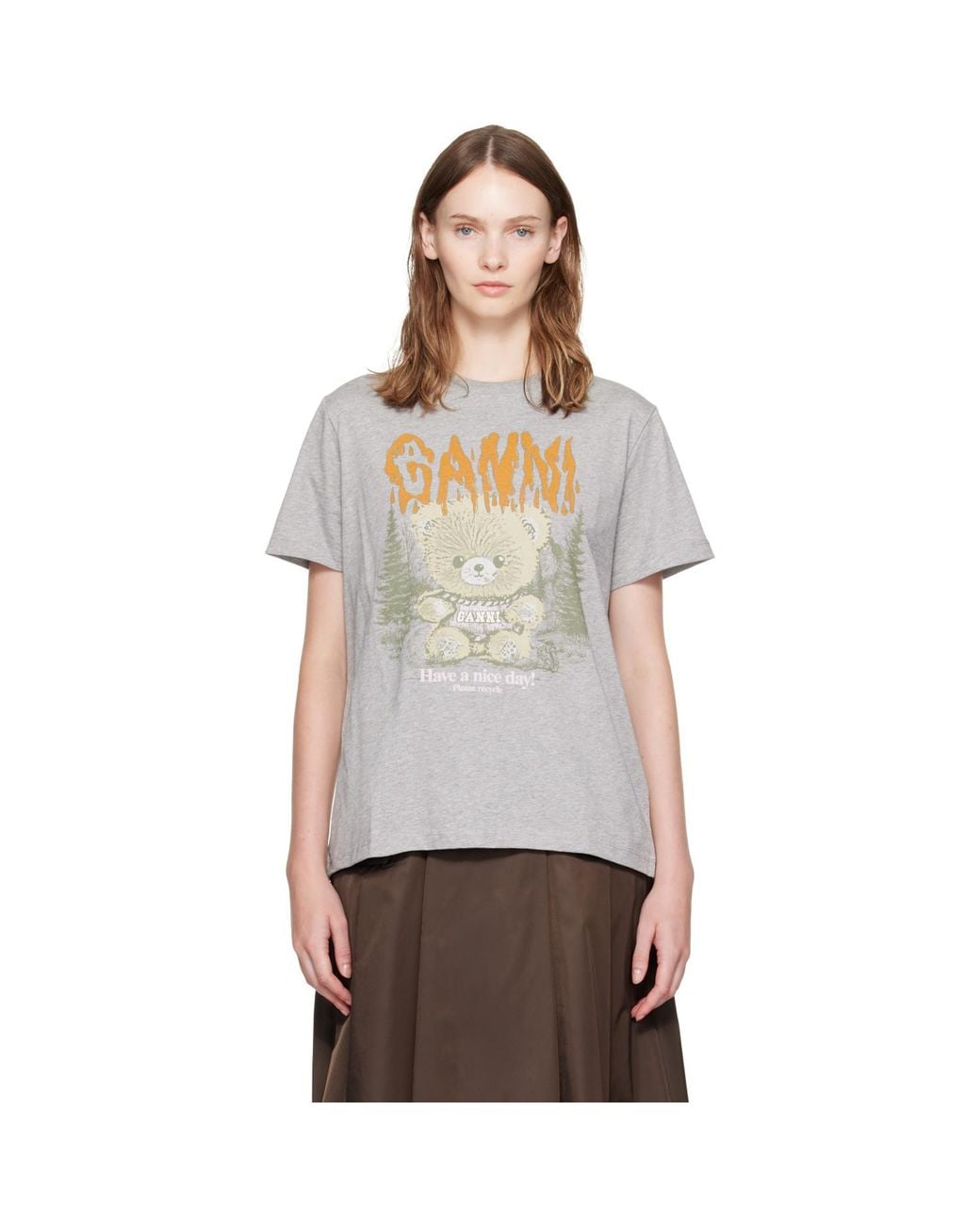 Ganni Gray Forest Teddy T-Shirt