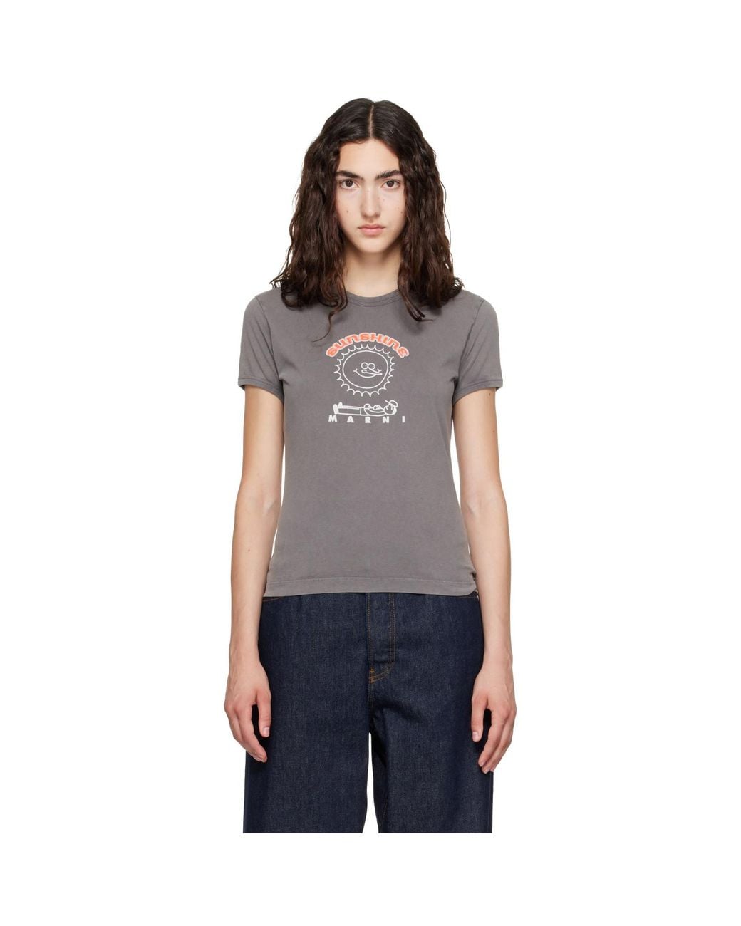 Marni Gray Cotton Sunshine Print T-Shirt