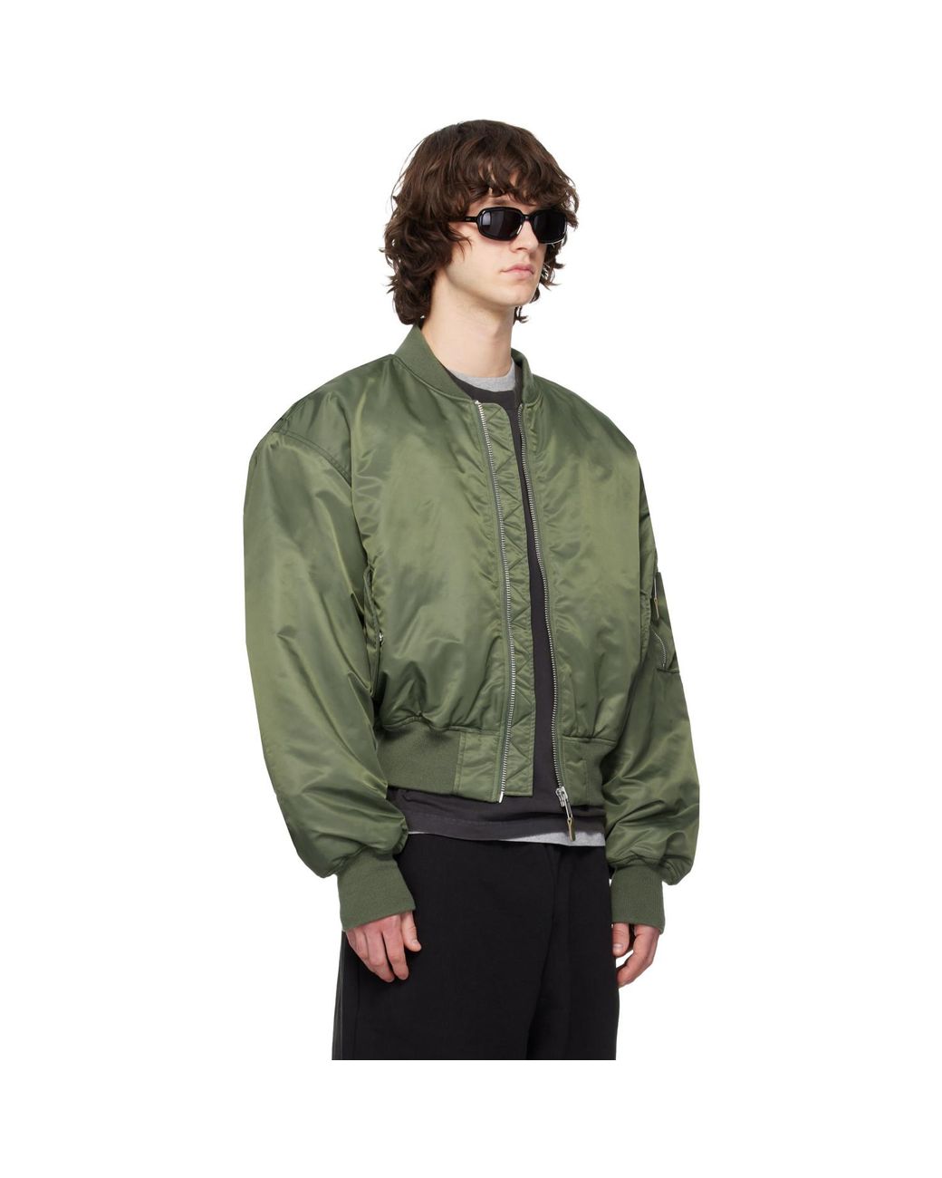 Entire studios Green Khaki Cropped Broad Bomber Jacket for men