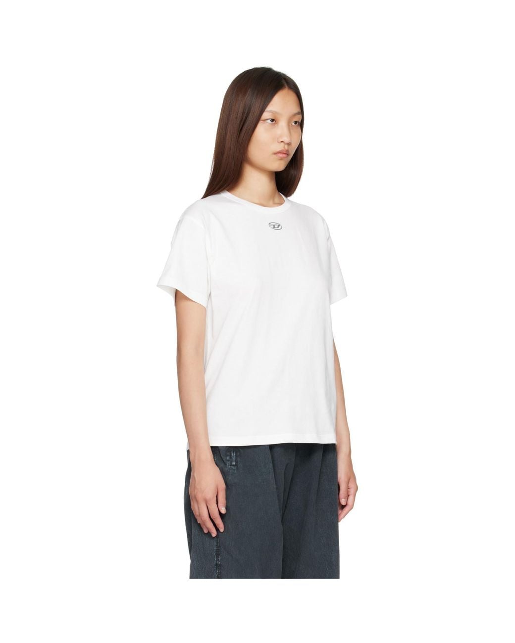 DIESEL White Metallic Oval D Cotton T-Shirt