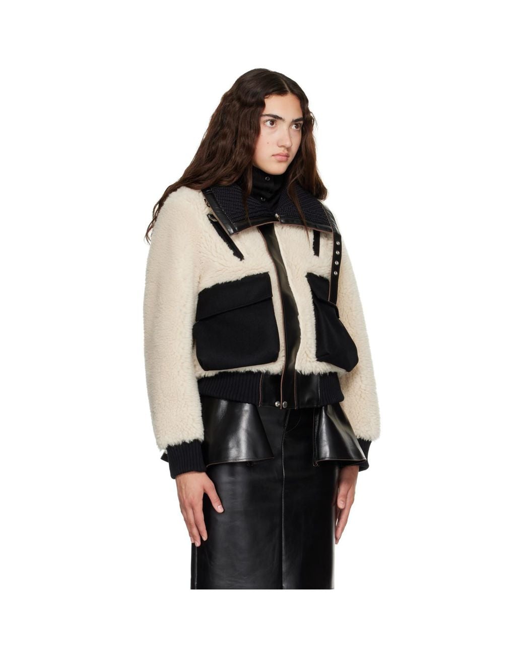 Sacai Black Off- Wool Faux Shearling Blouson Jacket