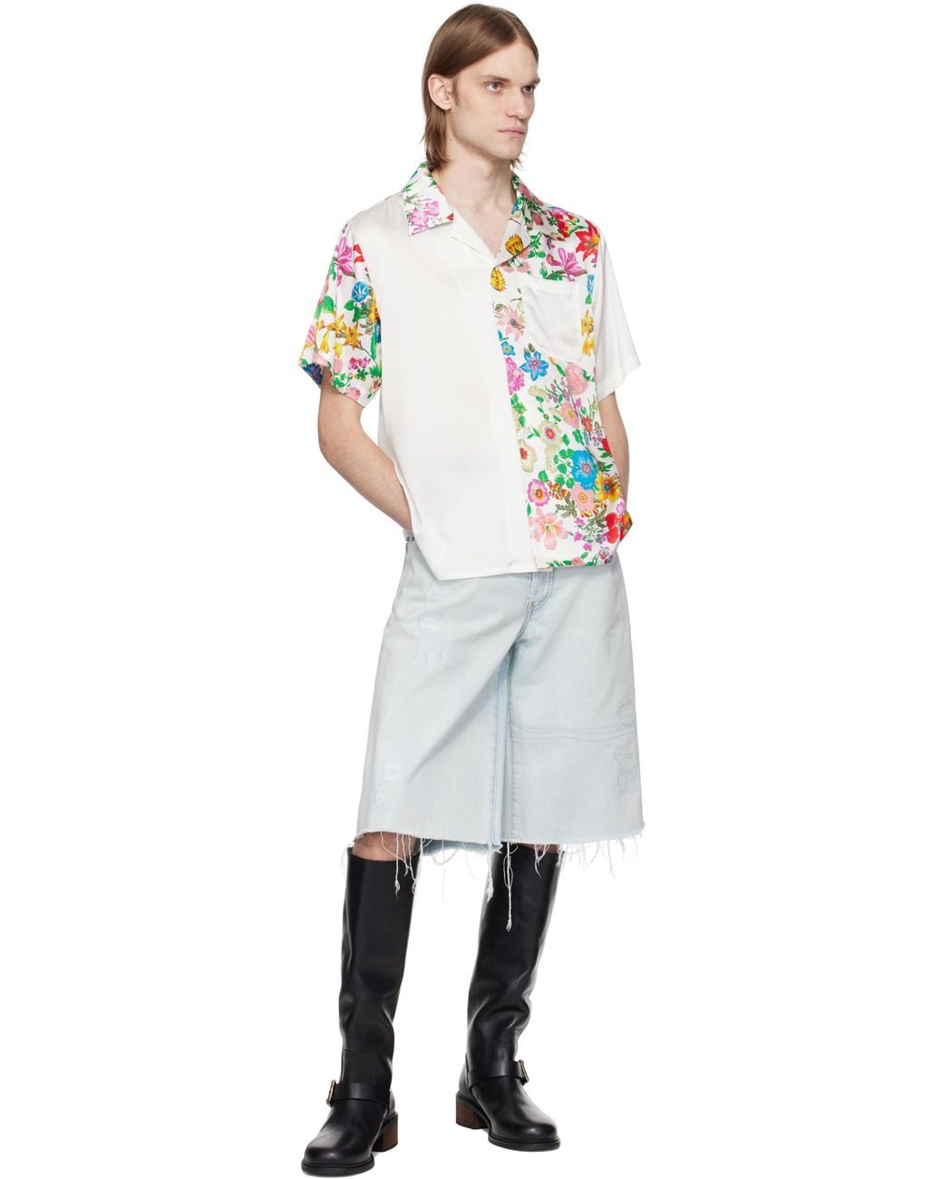 Cout de la Liberte White Zander Crispy Baggy Denim Shorts for men